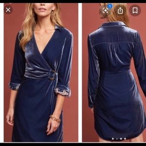 NWT Maeve - Anthropologie blue velvet wrap dress